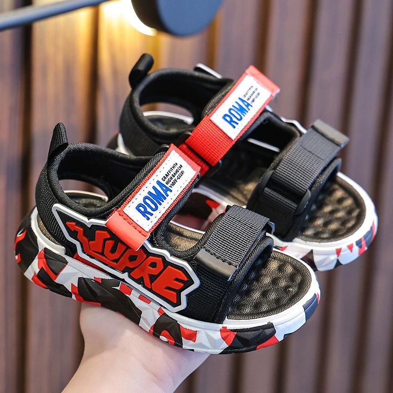 

Летние сандалии для мальчиков с мягкой нескользящей подошвой, красивые пляжные сандалии на липучках для детей среднего и младшего возраста 25 чёрный