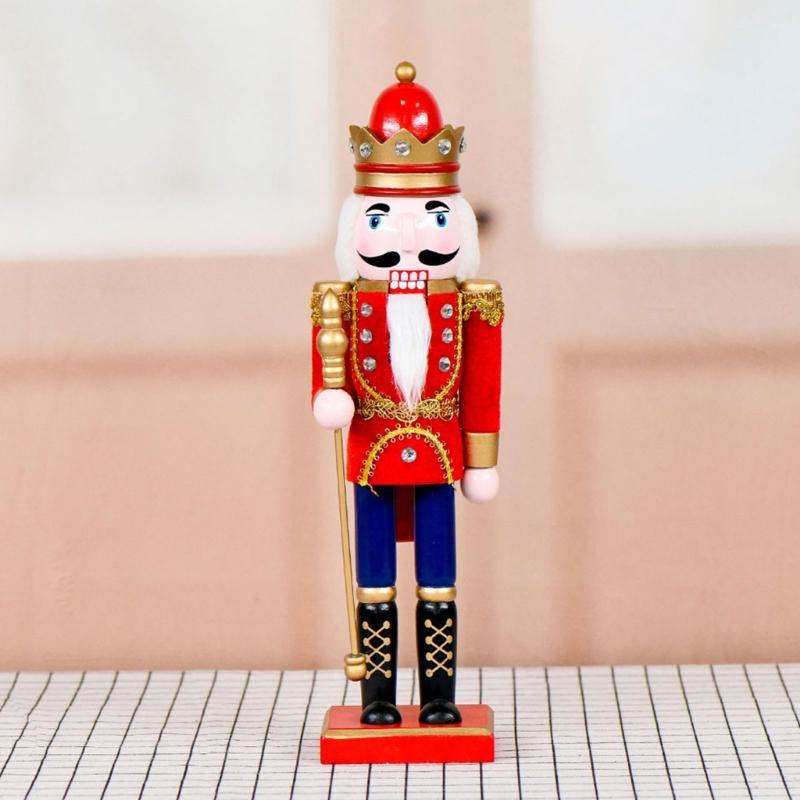 Decorative 36cm King Nutcrackers with Royal Scepter Wood Figurine Christmas Puppet Toy Collectible Ornament Gift