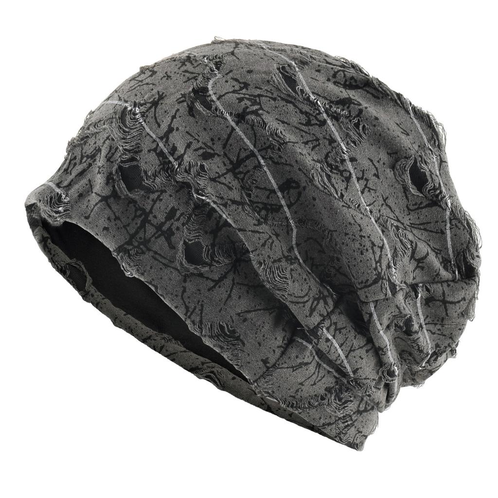 Women's Spring Autumn Thin All-match Face-showing Small Baotou Cold Vintage Loose Trendy Cool Ripped Common Jacquard Beanie