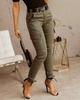 Pantaloni Jogger da Donna a Colore Unito a Vita Media con Bottone e Tasche