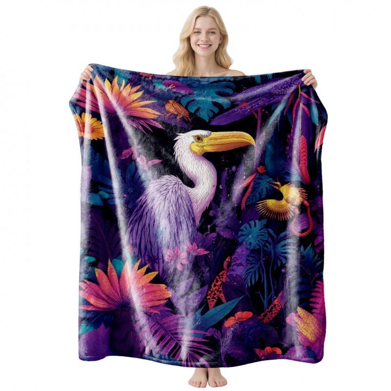 Soft Fleece Blanket With Starry Sky Print Camping Sofa Napping Air Conditioning Use Customizable Design