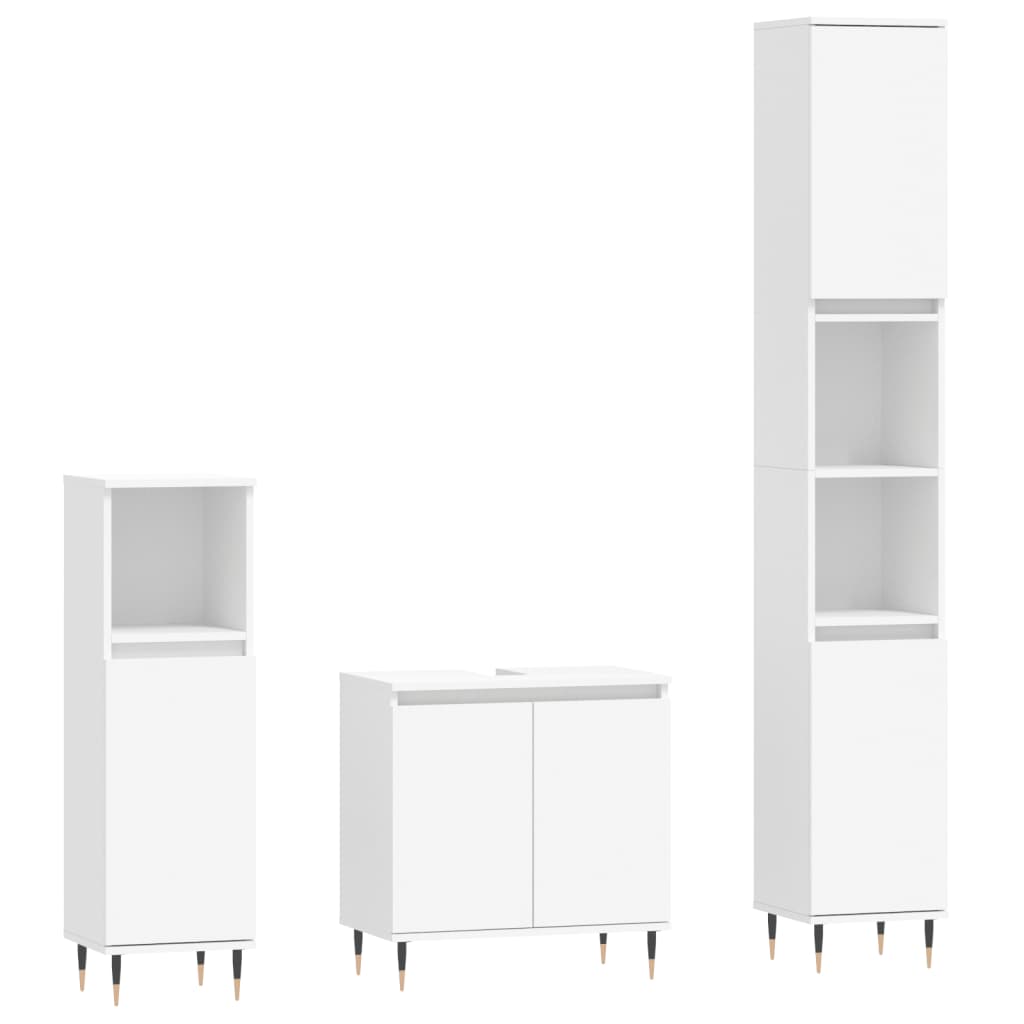 3 Piece Bathroom Furniture Set White Particleboard