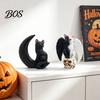 Witch Hat Cat Decor Halloween Figurine, Resin Hat/Moon/Pumpkin/Skull Statue Cute Spooky Sculpture for Tabletop, Mantel, Shelf, Desk Black And