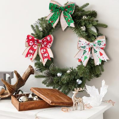 Lovely Bowknot With Christmas Print Lightweight Decorative Ornament For Tree Door Wall