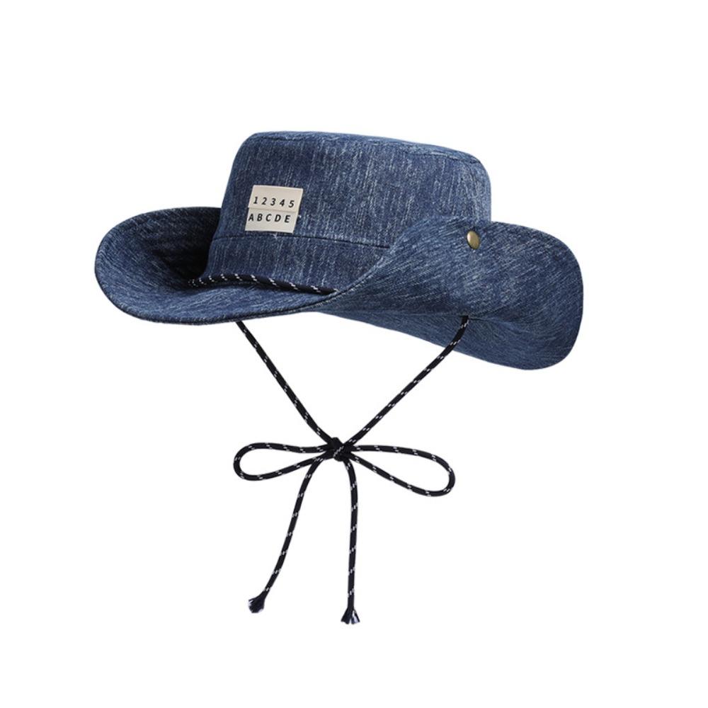 

Шляпа из вымытого денима с широкими полями, винтажная, с американским алфавитом, повседневная, летняя, для путешествий, от солнца темно-синий