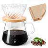 FGIUKC Coffee Glass with Bamboo 600ml Capacity with Serves V60 Hand Drip Coffee Drip Perfect for Cafes and Coffee Shops Server, Heat-Resistant Holder,