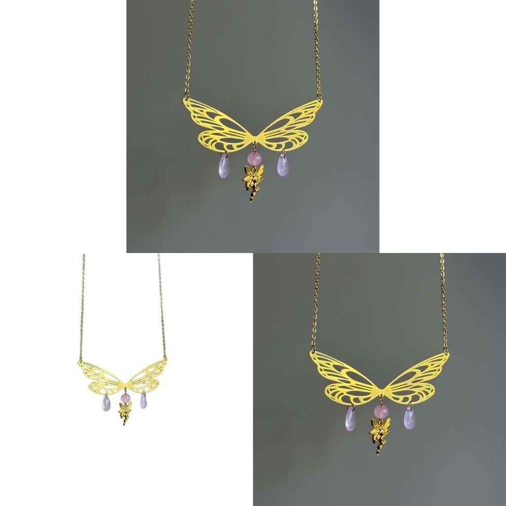 Fairy Wing Pendant Necklace Geometric Copper Art For Ladies