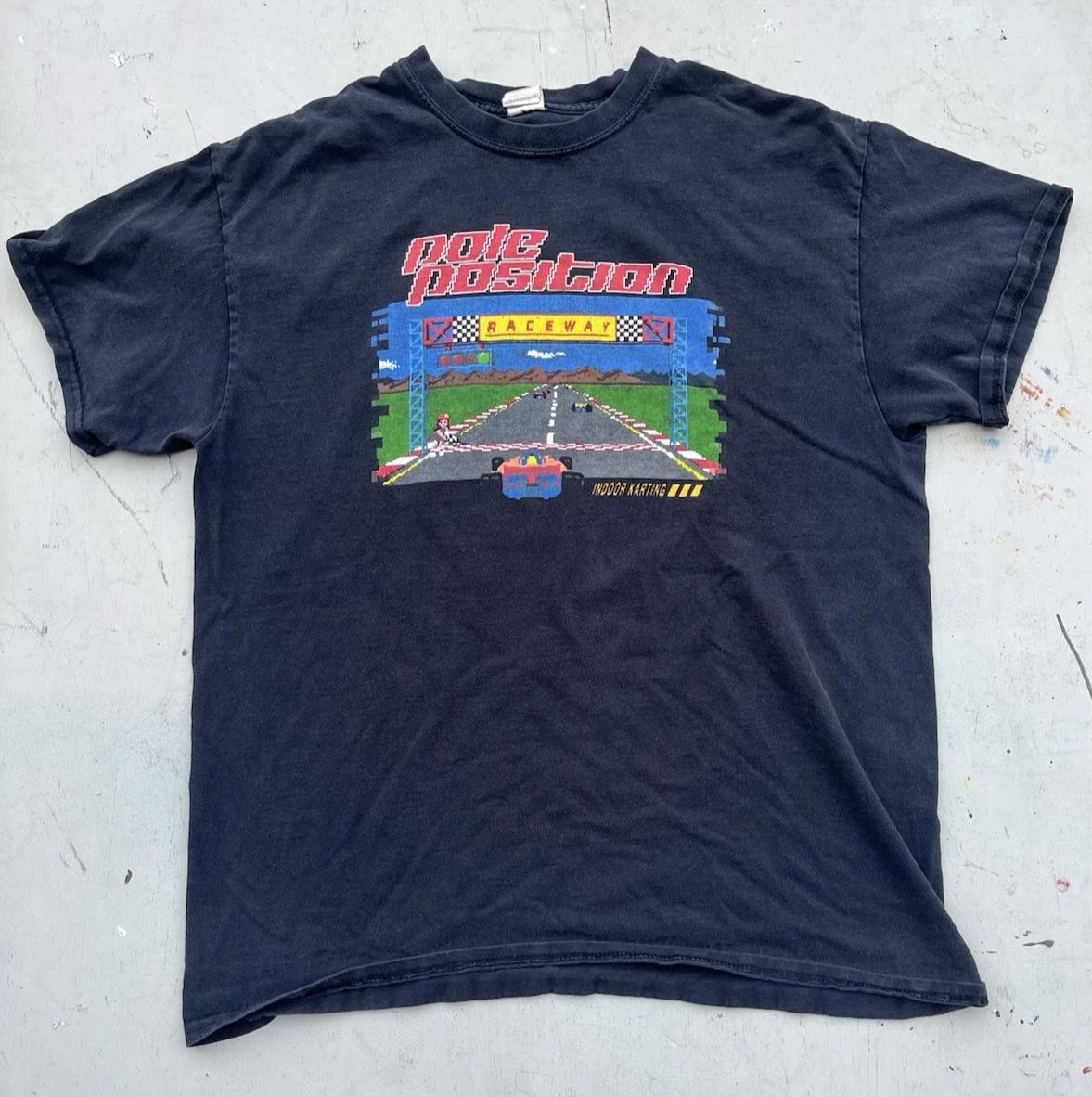 

Men s Pole Position T-Shirt Black Spell-Out L Video Game Racing Atari 80s Retro 4XL