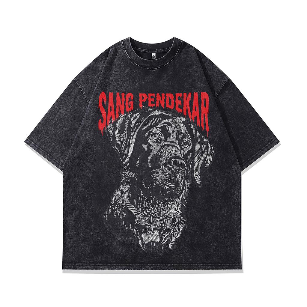 T-shirt Oversize à Manches Courtes Lavé Vieux Imprimé Crâne Tendance Sombre Marque Européenne Et Américaine Tee Mi-Manches Hommes Et Femmes