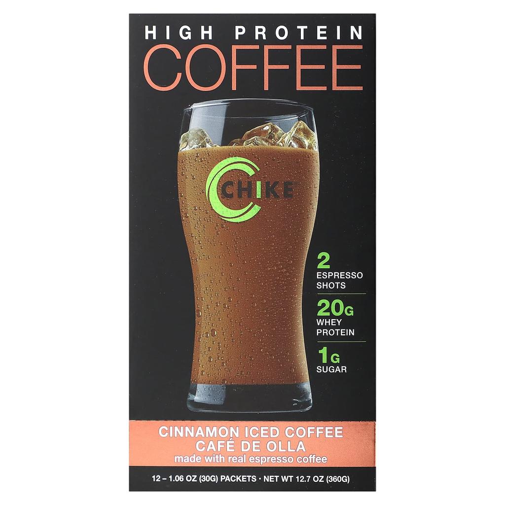Chike Nutrition High Protein Iced Coffee, Cinnamon, 12 Packs, 1.06 Oz (30 G) Each