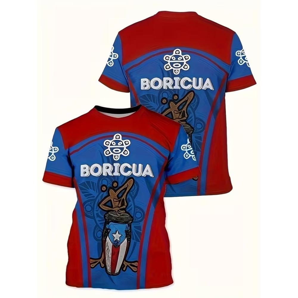 Men Puerto Rico Flag Symbol Fortress Landscape Print T-shirt Summer Short Sleeve O-Neck Patriotic Puerto Rican Sports Tee