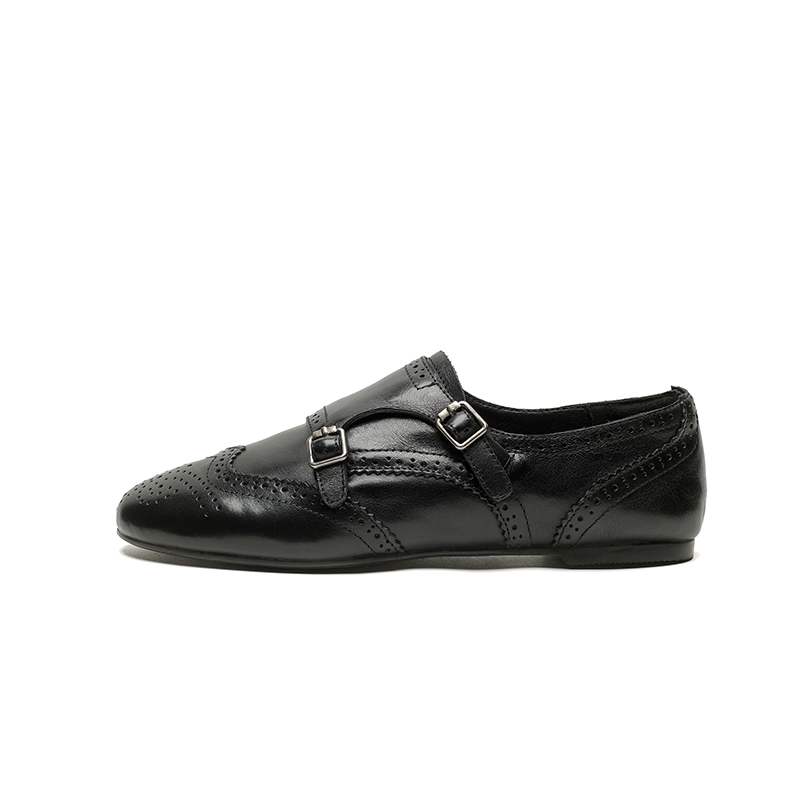Krazing Pot Cow Skin Fashion Spring Autumn Low Heels metal buckle Oxford Shoes Women Round Toe Leisure Brogues flats