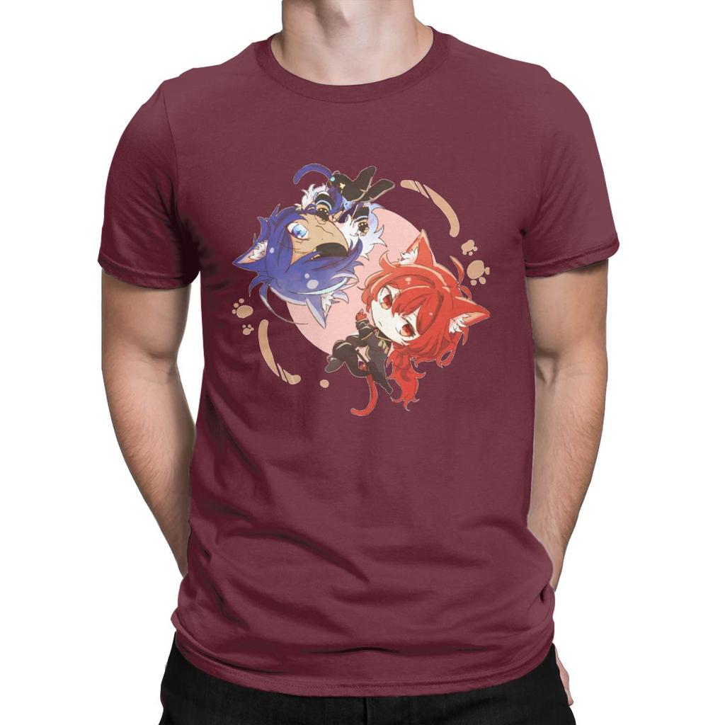 Genshin Impact Chibi Kaeya And Diluc T Shirts Men Anime Game Novelty Tee Shirt Crew