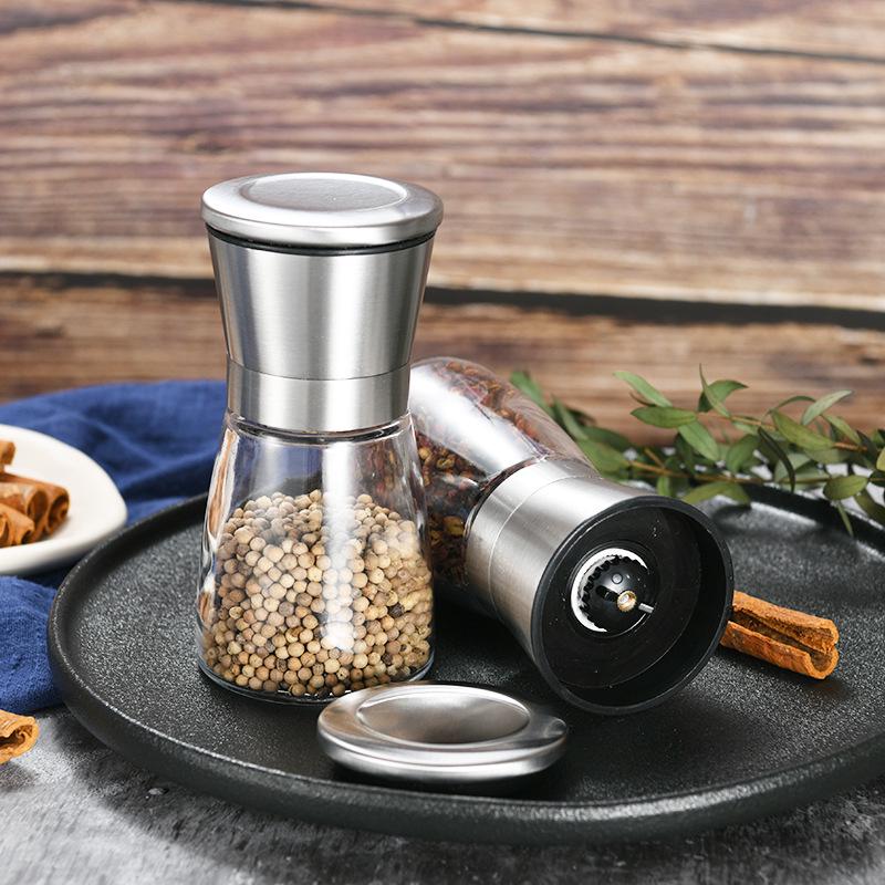 Stainless Steel Glass Pepper Grinder - Manual Kitchen Tool for Black Pepper