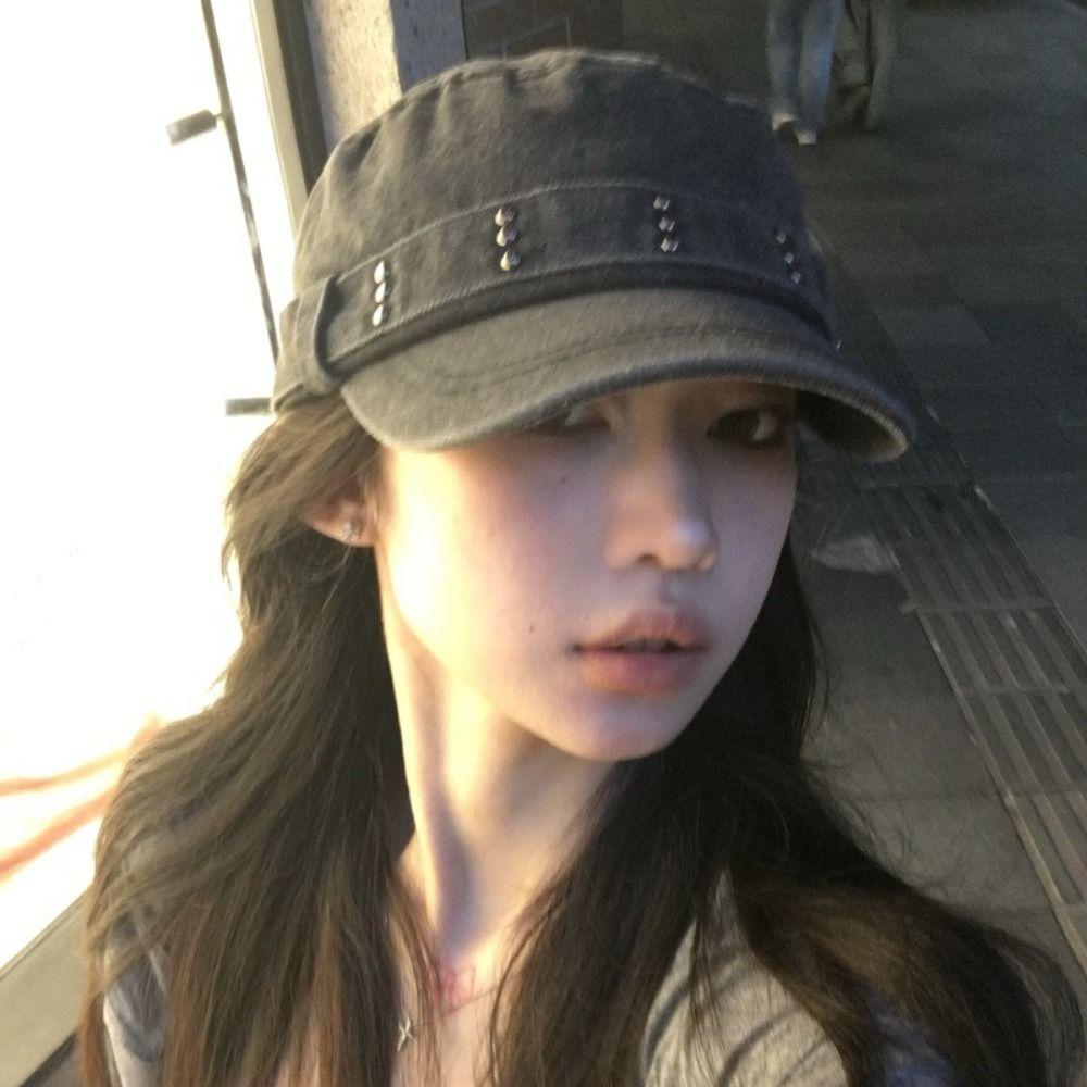 Washed Denim Flat Top Hat Y2k Cadet Cap Casual Peaked Cap  Outdoor