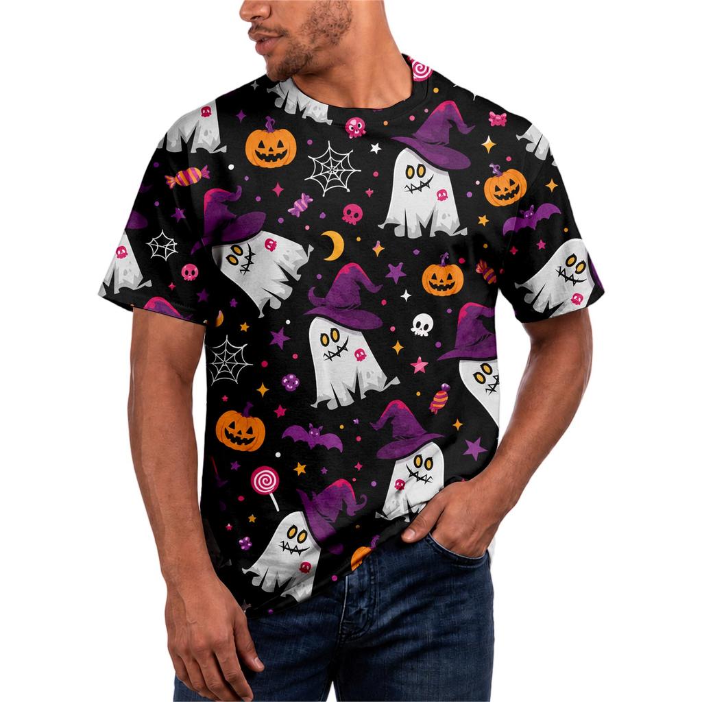 Halloween All Over Print T Shirt , Cute Pumpkin Graphic Tee for Women Men