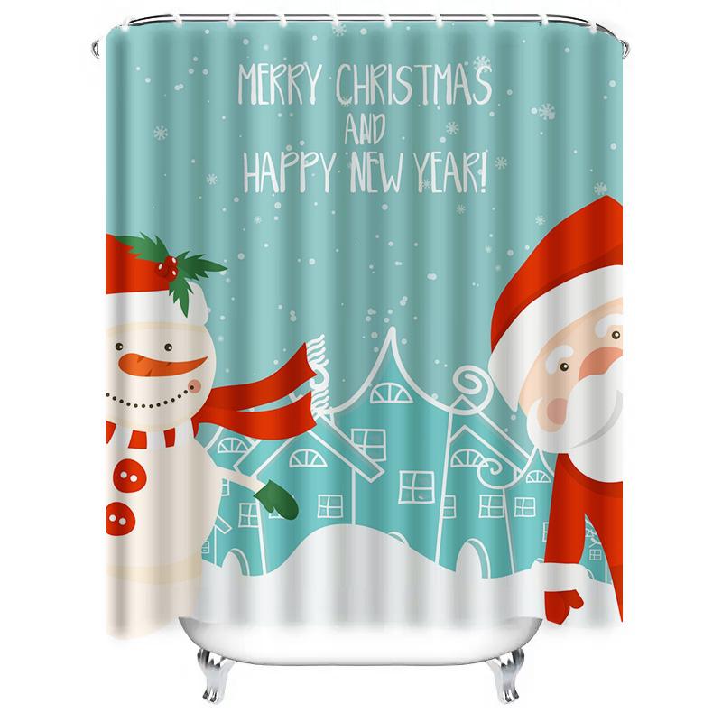 Tu Weihnachts-Duschvorhang Winterurlaub Festliche Badezimmerdeko Schneemann Weihnachtsmann Muster Wasserdichtes Gewebe Heimtextil