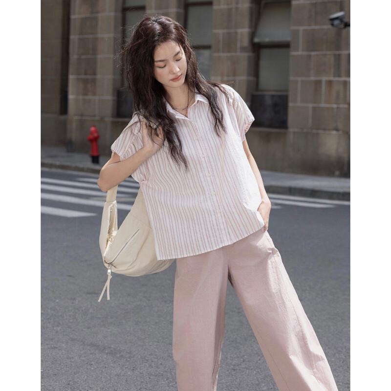 Demana Women's College Style Striped Jacquard Pleated Shirt