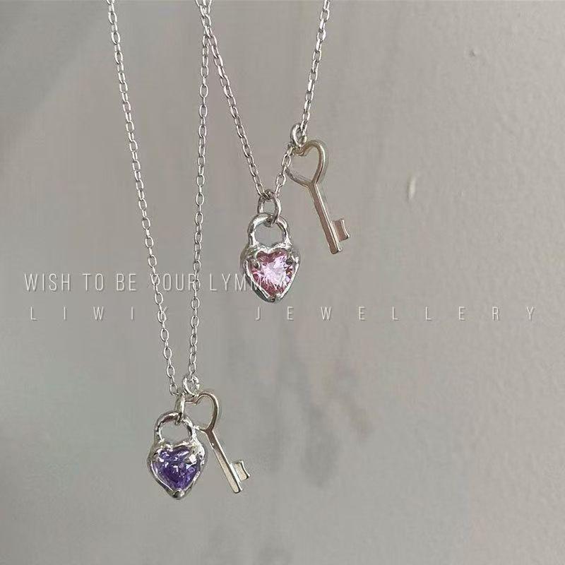 Розовое ожерелье-сердце со стразами в корейском стиле - Роскошная цепочка на ключицу с замком-сердцем, украшение для женщин