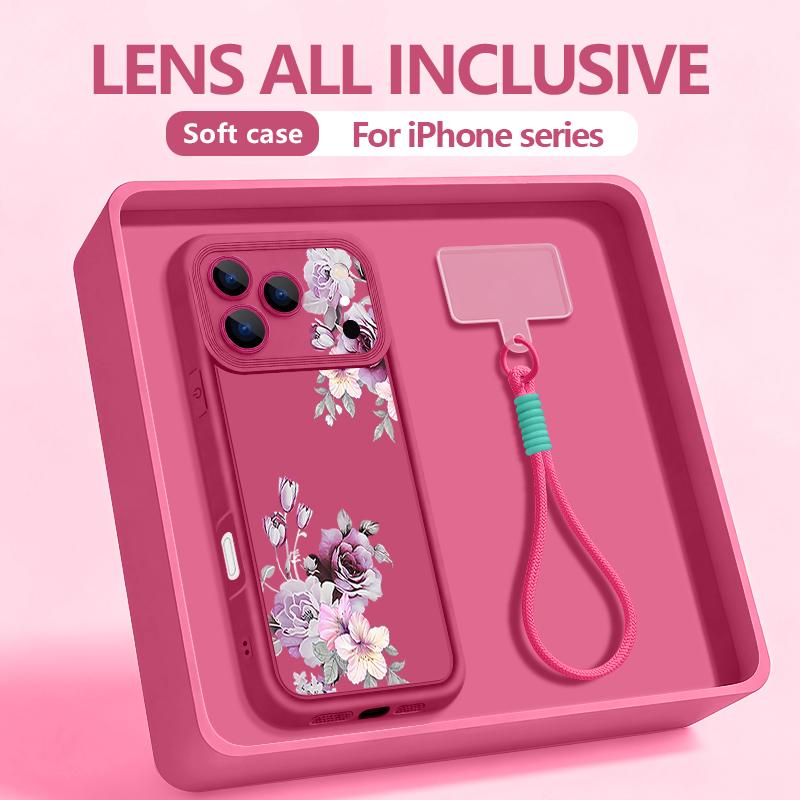 Flower Floral Patterned Soft Lanyard Case For iPhone 17 Pro Max 16 14 15 17 Pro 12 13 Pro Max Air 16e 11 Wrist Strap Phone Cover