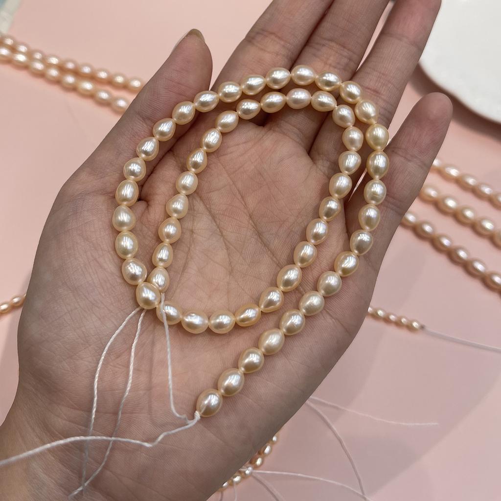 1 String AAA Grade Pink Freshwater Rice Pearl Beads 3-9mm, 36cm Strand, Premium Natural Pearl Beading Supplies, Loose Beads for DIY Handmade Jewelry