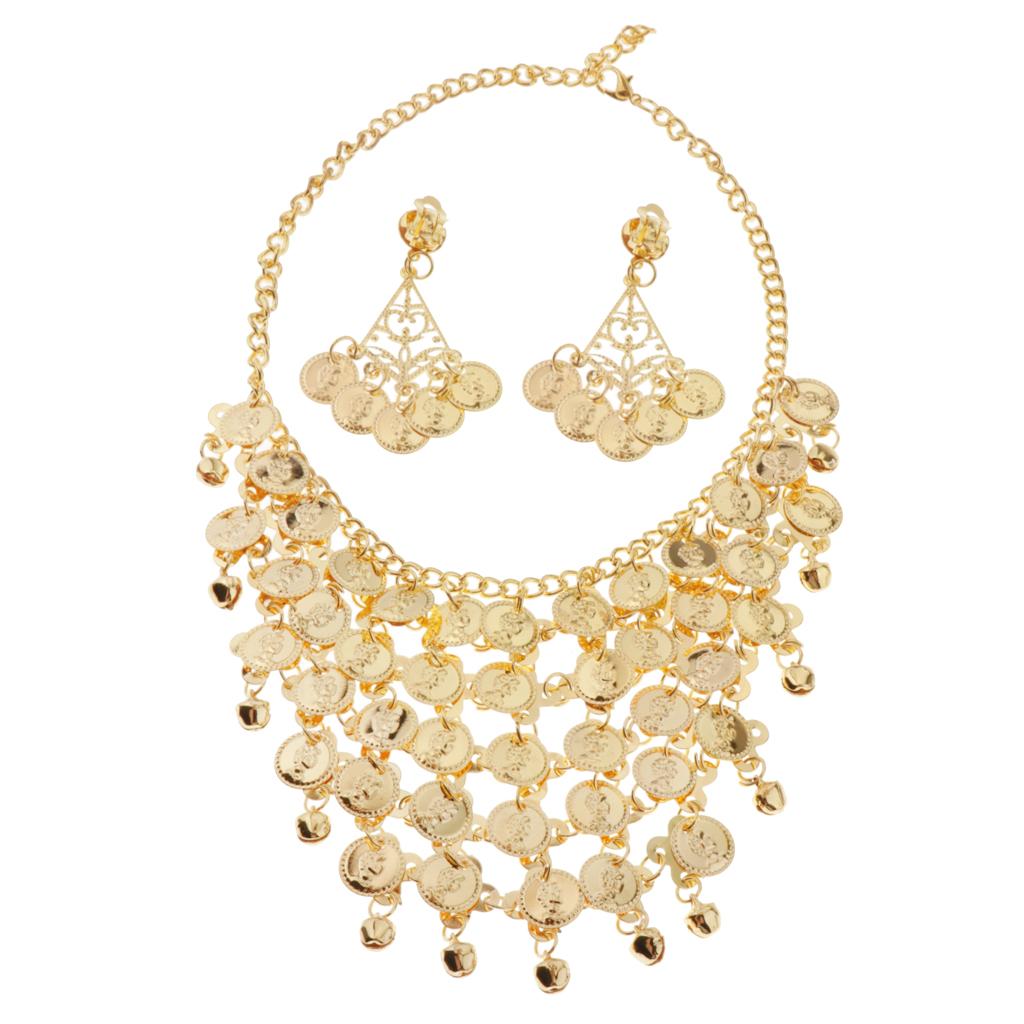 Adults Tribal Belly Dance Jewelry Set Necklace Earrings Costume Prop
