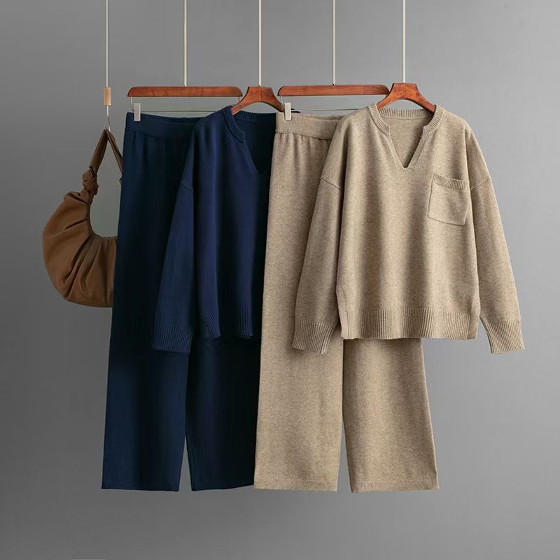 Fashion Wind Fashion Elegant Knitting Sweater Pants Suit Knitted Sweater and Pants Set