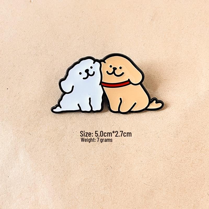 Cartoon Cute Golden Retriever & Maltese Puppy Brooch - Dog Badge for Men, Women, and Students