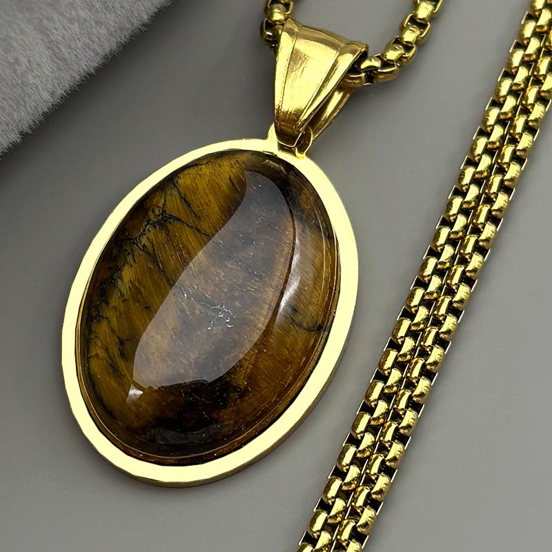 Tiger Eye Stone Oval Shape Chain Women Girls Stainless Steel 2026 Trend Female Embedded Natural Stone Simple Elegance Jewelry