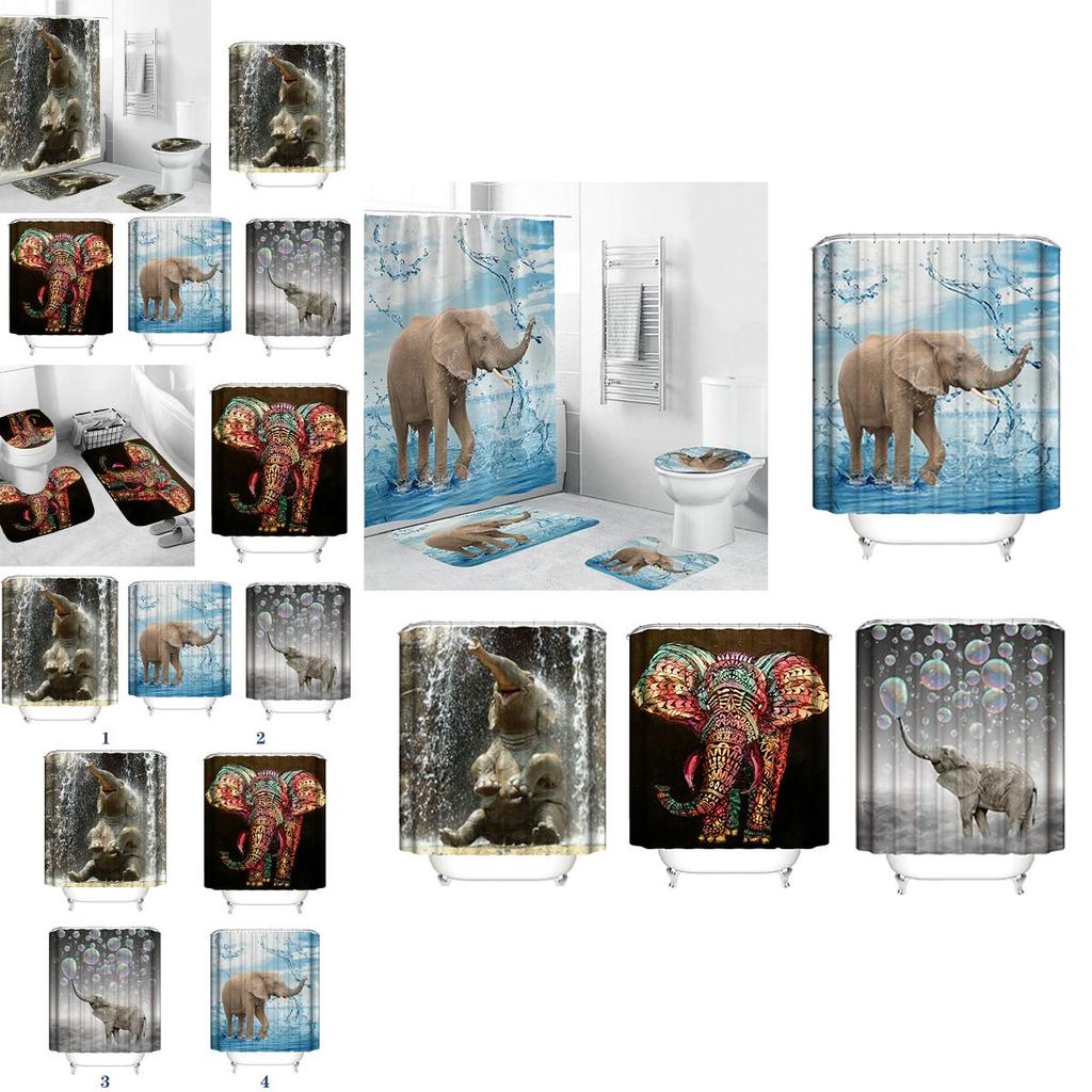Colorful Elephant Shower Curtain Waterproof Washable Bathroom Decor With 3d Printing And Hooks