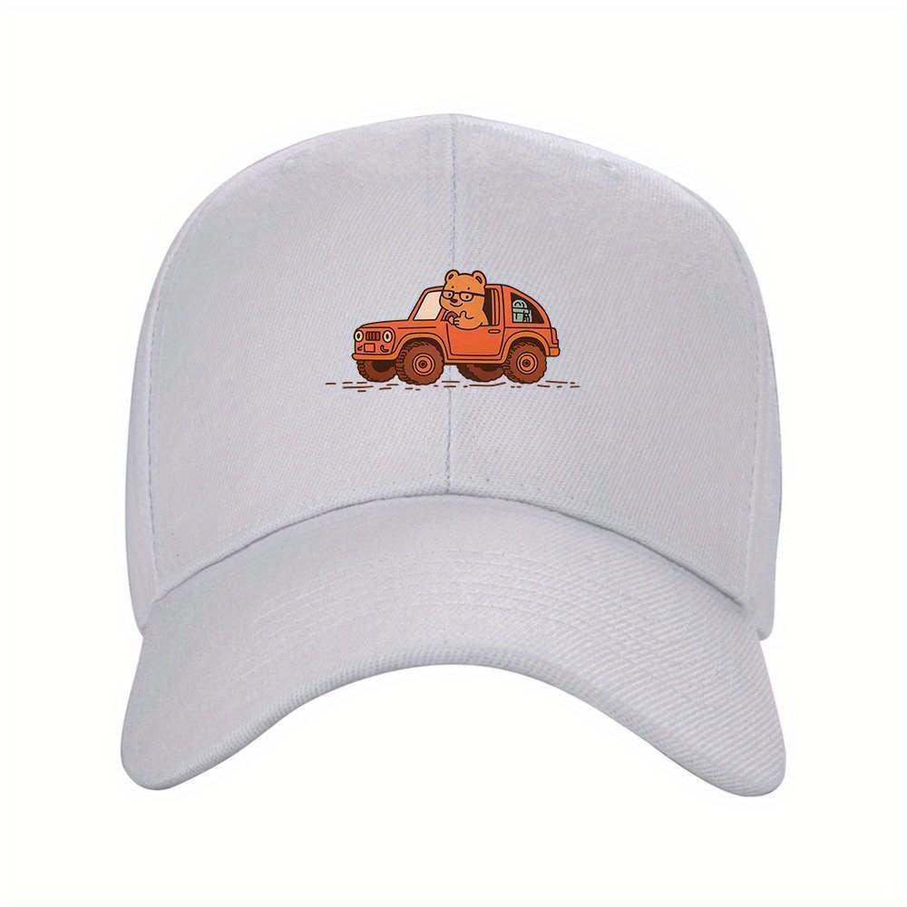 Cute Bear Driving Cartoon Baseball Cap Warm Atmosphere Adjustable Outdoor Travel Hat