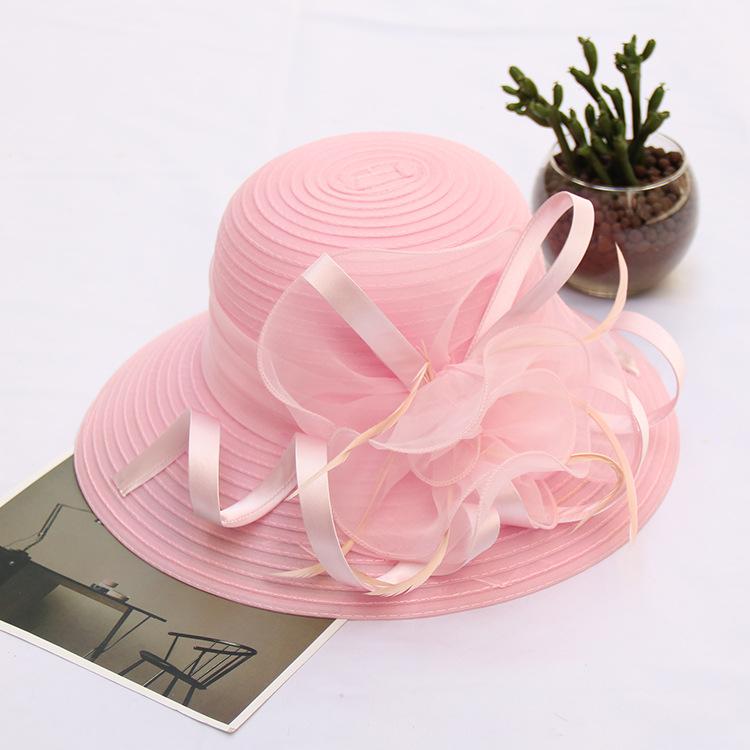 Summer Organza Fashion Hat Women'S Temperament Flower Seaside Sun Protection Sun Hat Foldable Sun Hat
