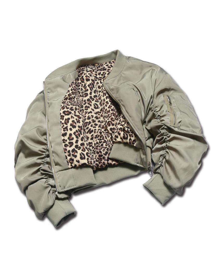 Rockpsycho Not Normal Crop Bomber Jacket Olive Green