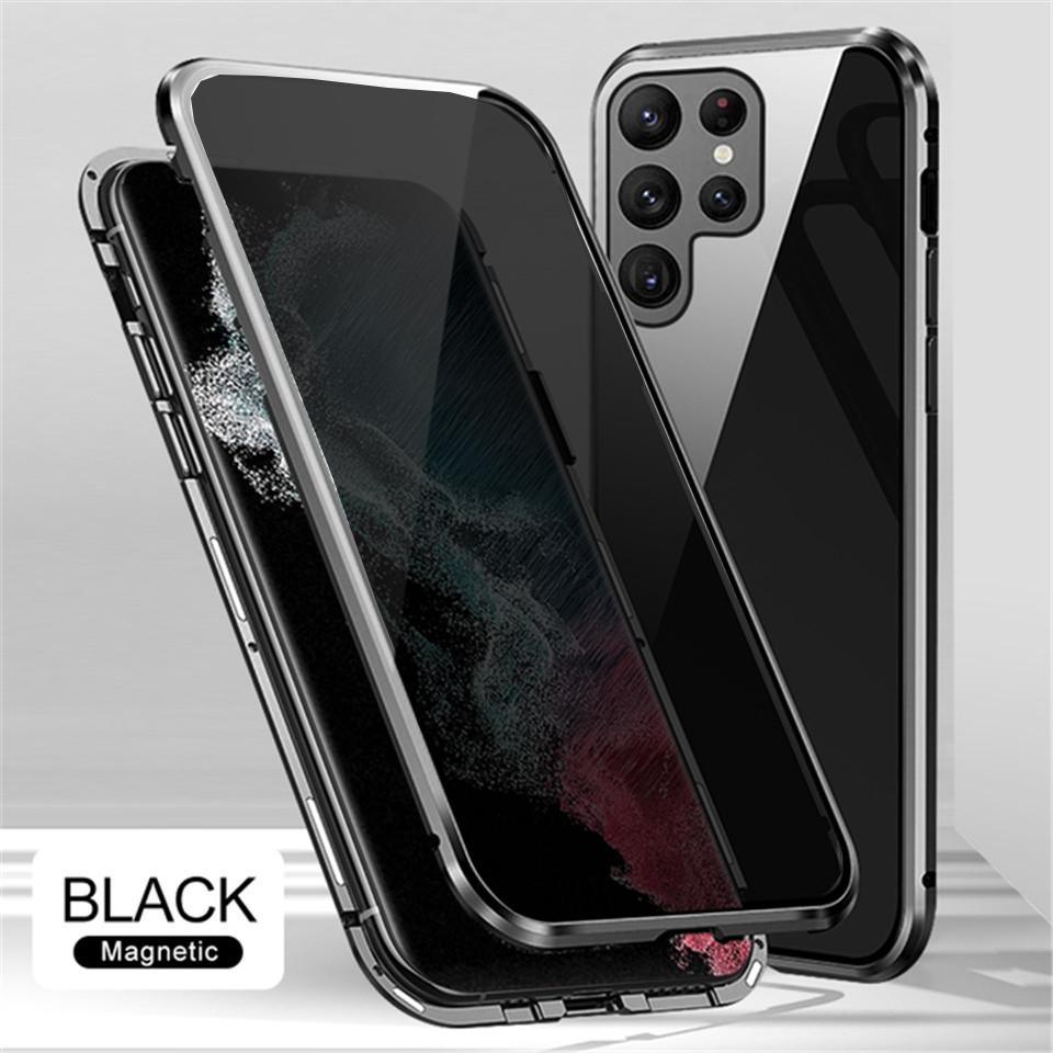 Sticlă magnetică cu două fețe anti-peeping pentru Samsung S23 S22 S21 S20 Ultra Note 20 Carcasă metalică ultra confidențială pentru iphone 14 13 12 11 Pro X XR XS Max