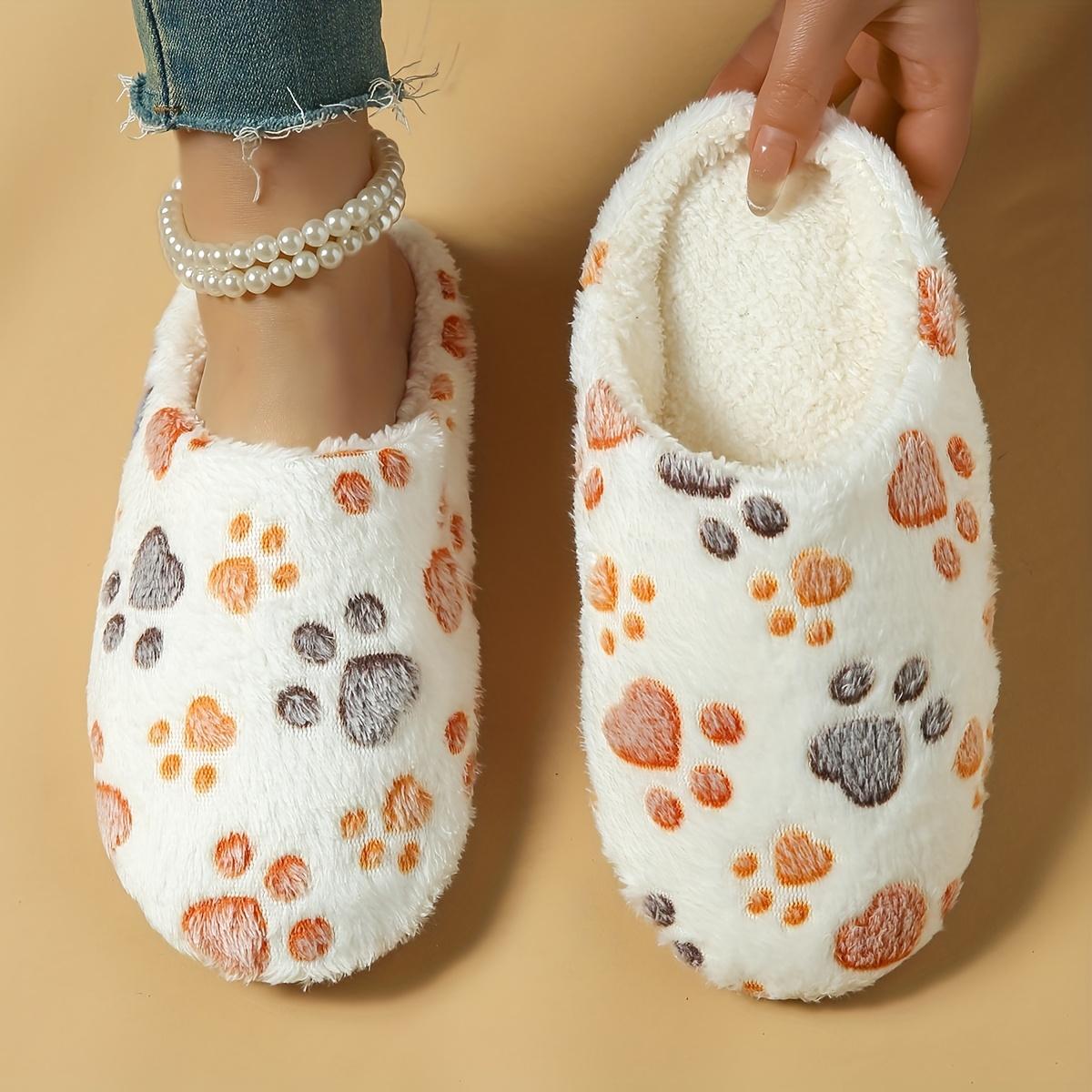 

Женские плюшевые домашние тапочки с геометрическим дизайном следов лап - Уютные нескользящие теплые домашние туфли, верх и подкладка из мягкой ткани, комфортные милые тапочки 36-37