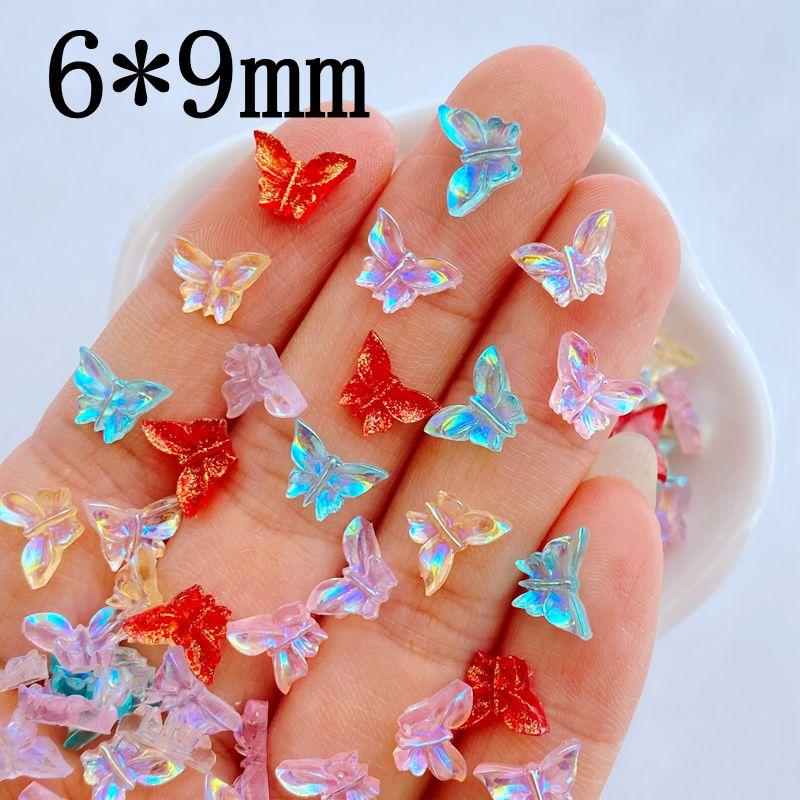 100Pcs New Cute Resin 6*9mm Cartoon Small Butterfly Series Flat Back Fit Phone Deco Parts Embellishments for Hair Bows Accessori