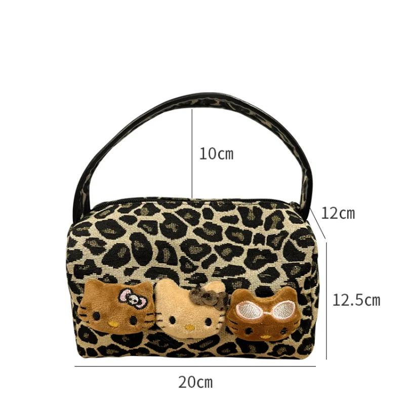 Nova Necessaire Hello Kitty Estampa de Leopardo Bolsa de Mão Pelúcia Gato KT Bolsa de Maquiagem Portátil para Viagem Bolsa de Armazenamento Fofa para Viagem