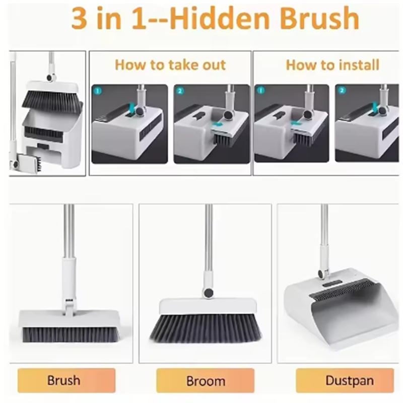 New 4-in-1 Multi-Functional Broom Dustpan and Floor Brush Set Thickened Broom with Non-Sticking Hair Cleaning Tool for Home