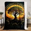 Majestic Tree with Sunset Glow Design Flannel Blanket for Bedroom, Living Room, Sofa, and Nap Sofas