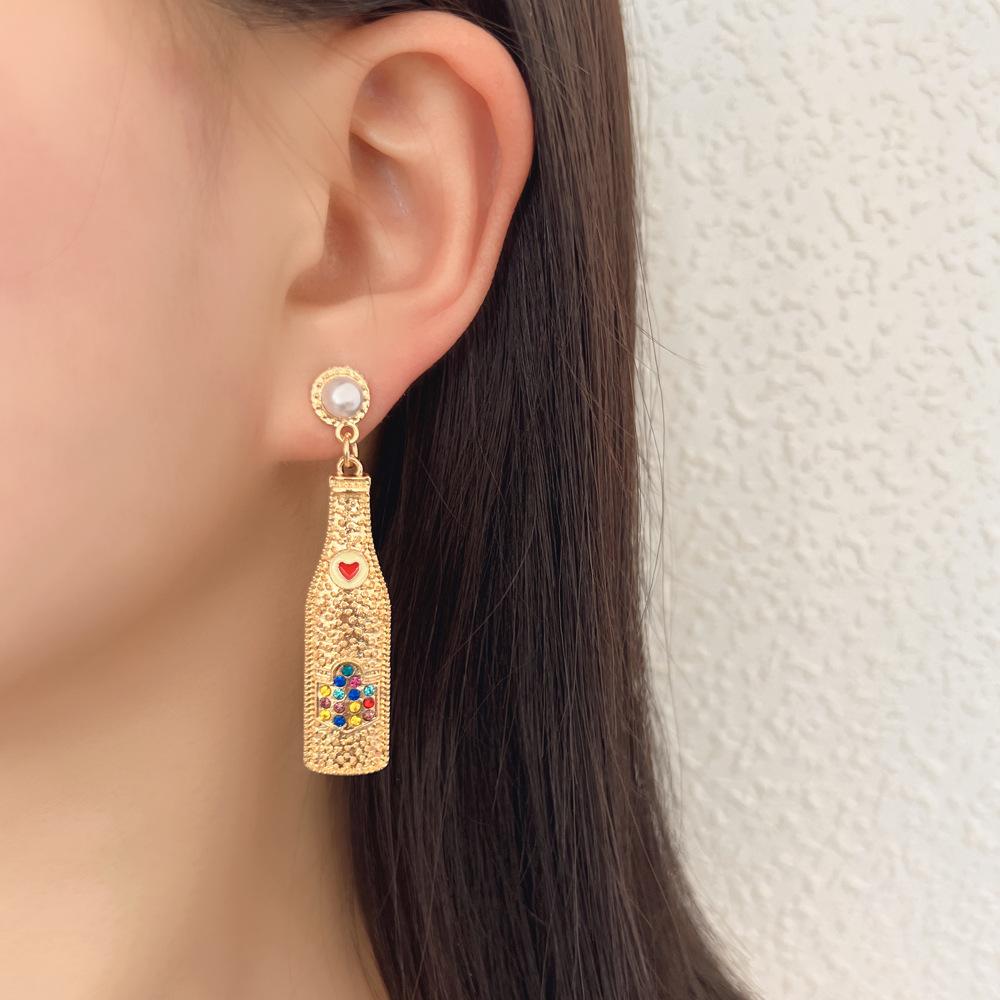 European and American New Fashion Fun Creative Design Sense Wine Bottle Alloy Diamond Earrings Simple Personality