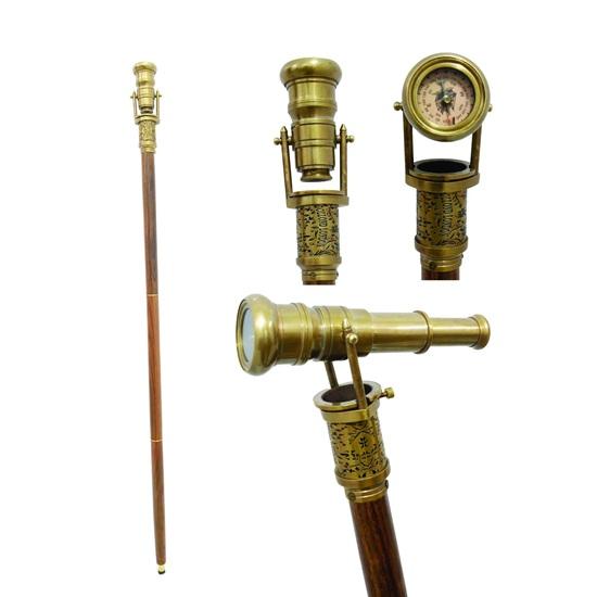 Brass Engraved Walking Cane Spyglass Telescope