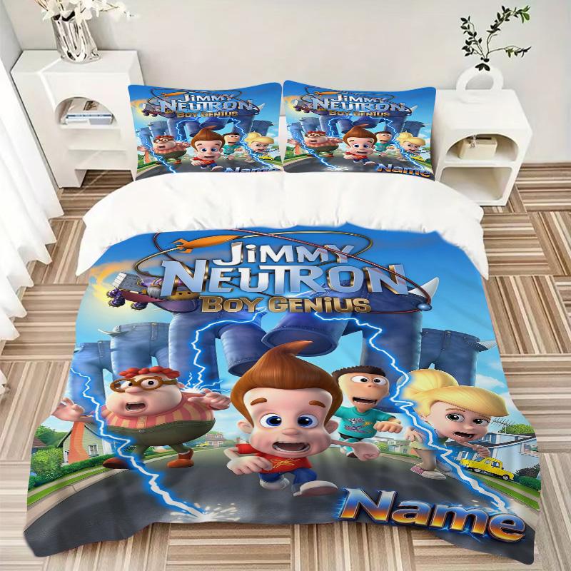 Custom Name Jimmy Neutron Genius Print 3Pcs Bedding Set Duvet Cover With 2 Bedro Pillowcase Home Birthday Gift