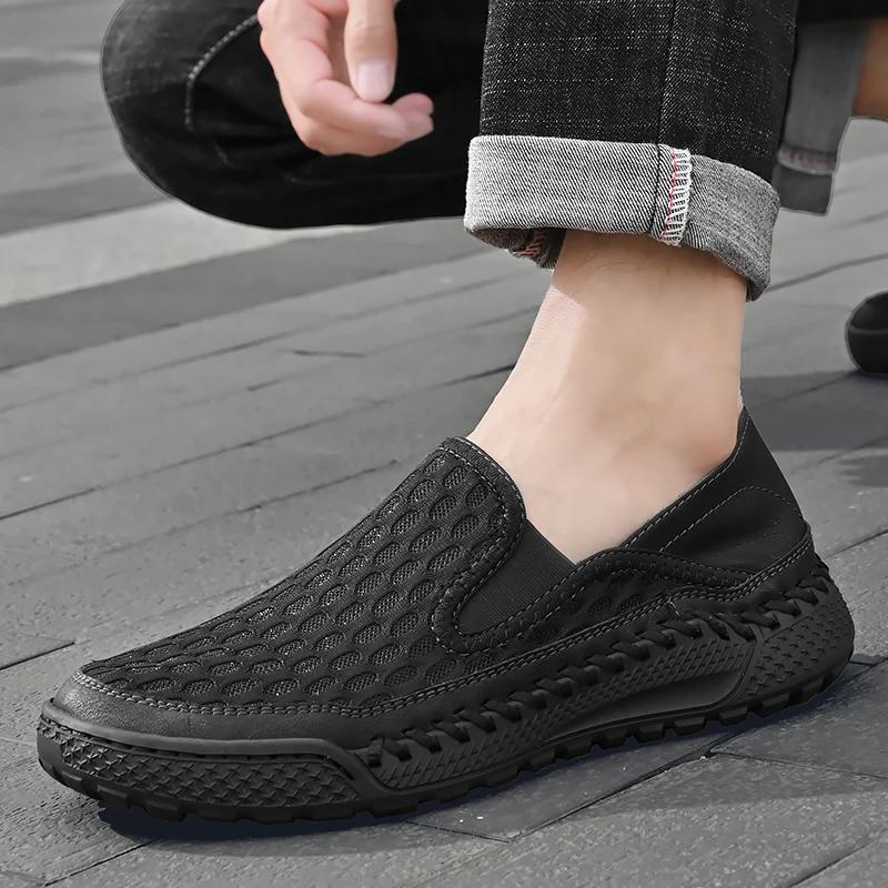 Retro Knitted Mesh Casual Shoes Lightweight Casual Shoes Breathable Slow Walking Shoes  Mens Black LoafersMale Sneakers