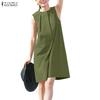 Vestido Casual Feminino de Verão Sem Mangas com Decote Redondo