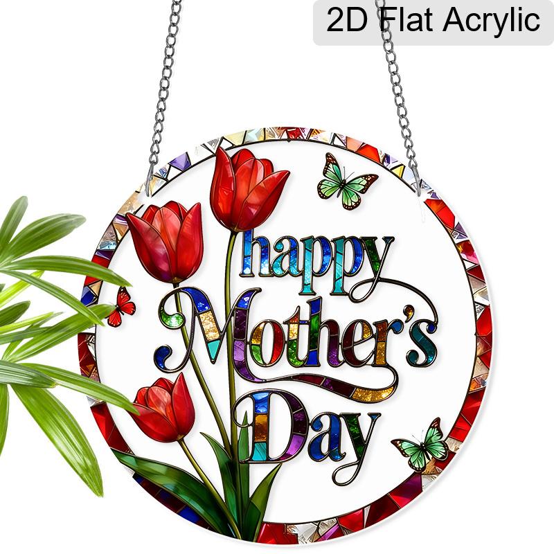 

Acrylic Happy Mother s Day Tulip Suncatcher Stained Glass Effect Window Hanging Ornament Gift for Mom 20cm/7.87Inches