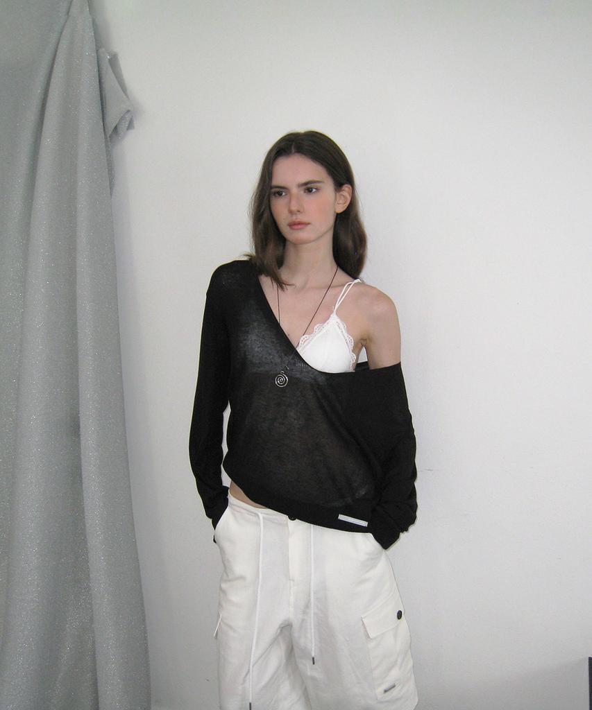 Eopaeleolakaibeu Pento Summer Deep V-Neck Knit - Black