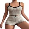 Women's Elastic Pajama Set: Lace Trim Camisole & Ribbed Knit Fleece Shorts