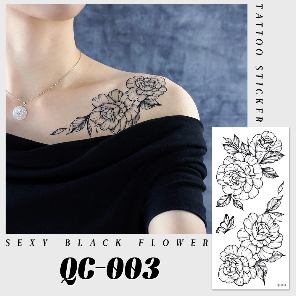 Ruikalong Half-Sleeve Black & White Rose Tattoo Stickers - European & American Style 210*100mm