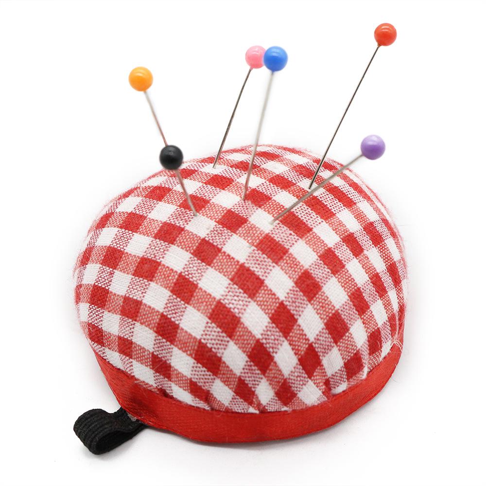 Red & White Check Wrist Pin Cushion with Needle Holder and Threader