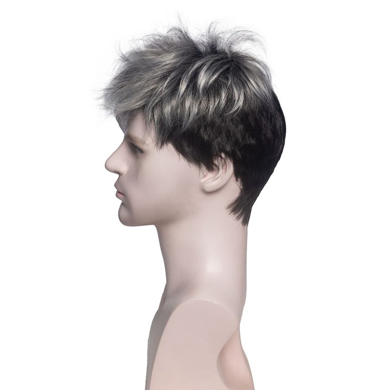 Synthetic Wig With Bangs Short Wigs Men Natural Straight Wigs Mixed Black Grey Mixed Wig Heat Resistant Fiber Wig Daily Use Cosplay